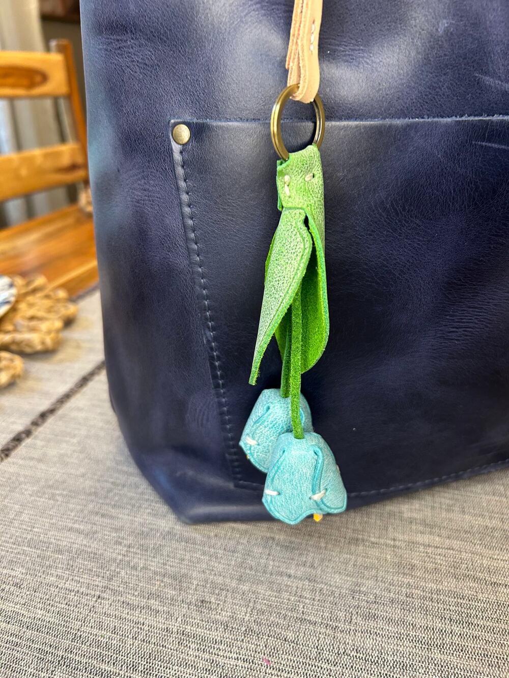 Genuine Leather Light blue Tulip Bag Charm Tulips Flower Leather Purse Charm